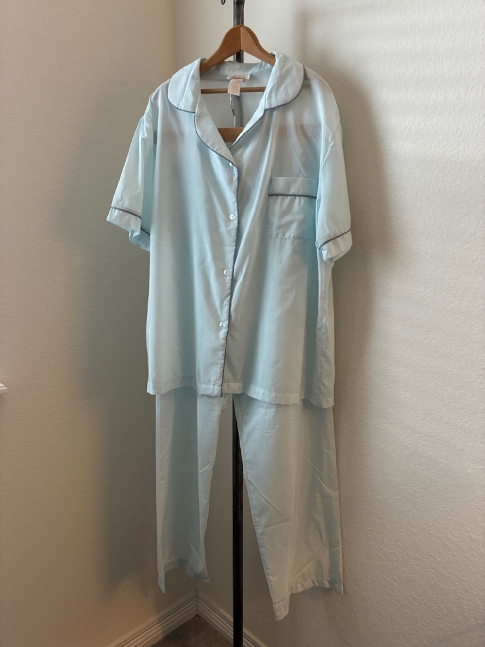 Vtg Barbizon Ladies Button Down Pajama Pants Set sz L Blue Grey New Grandmacore